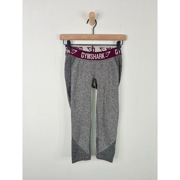 Gymshark Flex Cropped Leggings Womens Small Gray Burgundy Red Capri Activewear - Picture 2 of 8